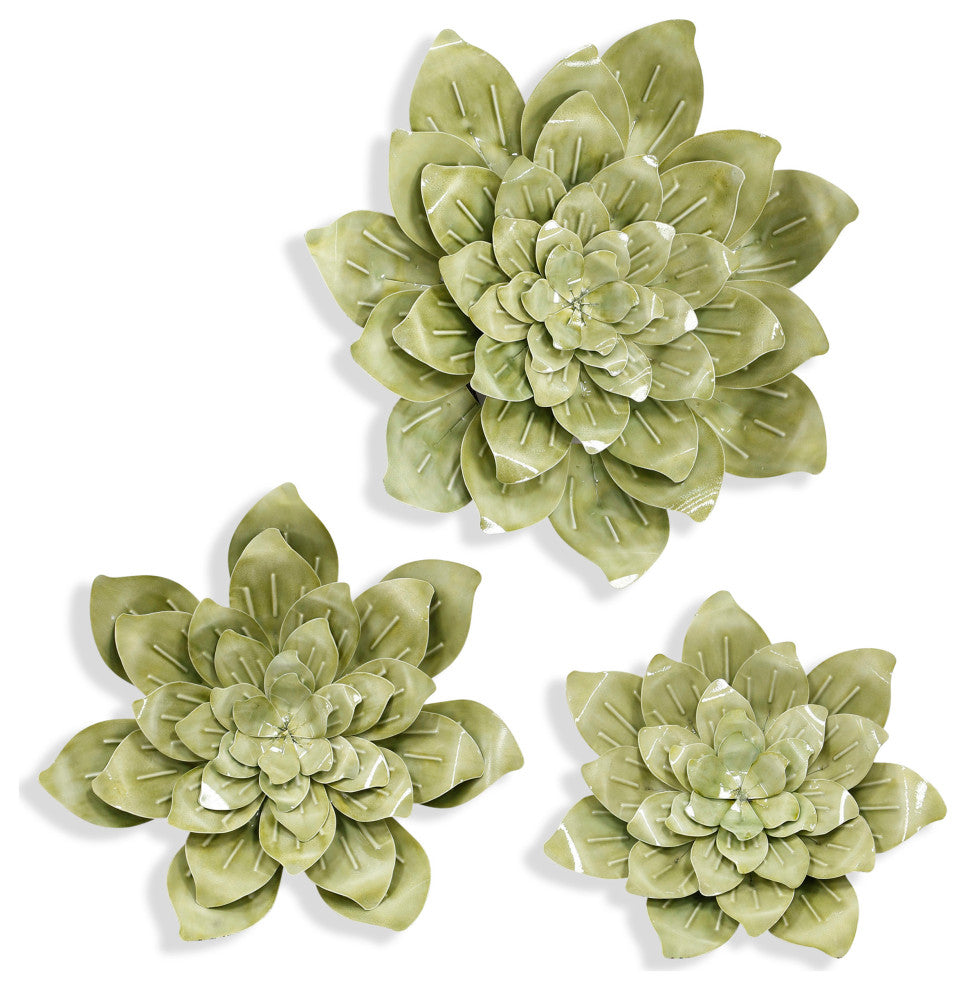 Growing In Green, Metal Sculpture Wall Art, Green Finish, 3-Piece Set