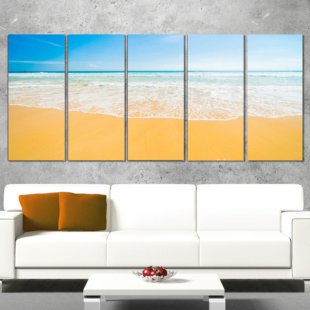 "Long Waves on Sand under Blue Sky" Wall Artwork, 5 Panels