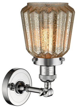Chatham 1-Light Sconce, Mercury Fluted Glass, Polished Chrome