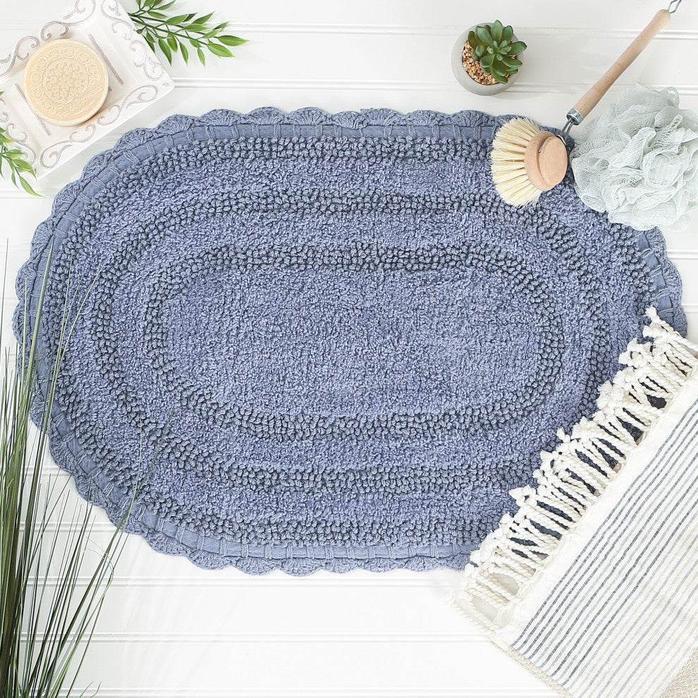 Stonewash Blue Small Oval Crochet Bath Mat