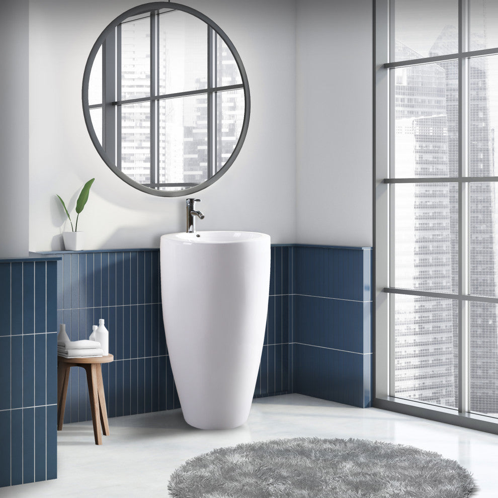 Fine Fixtures Island Pedestal, Elegant 1-Piece Pedestal Sink, Vitreous China