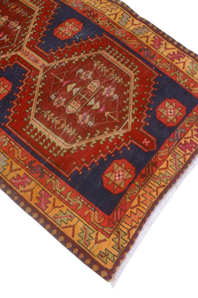 Fine Vintage Distressed Fatina Burgundy/Navy Runner, 3'11x10'3