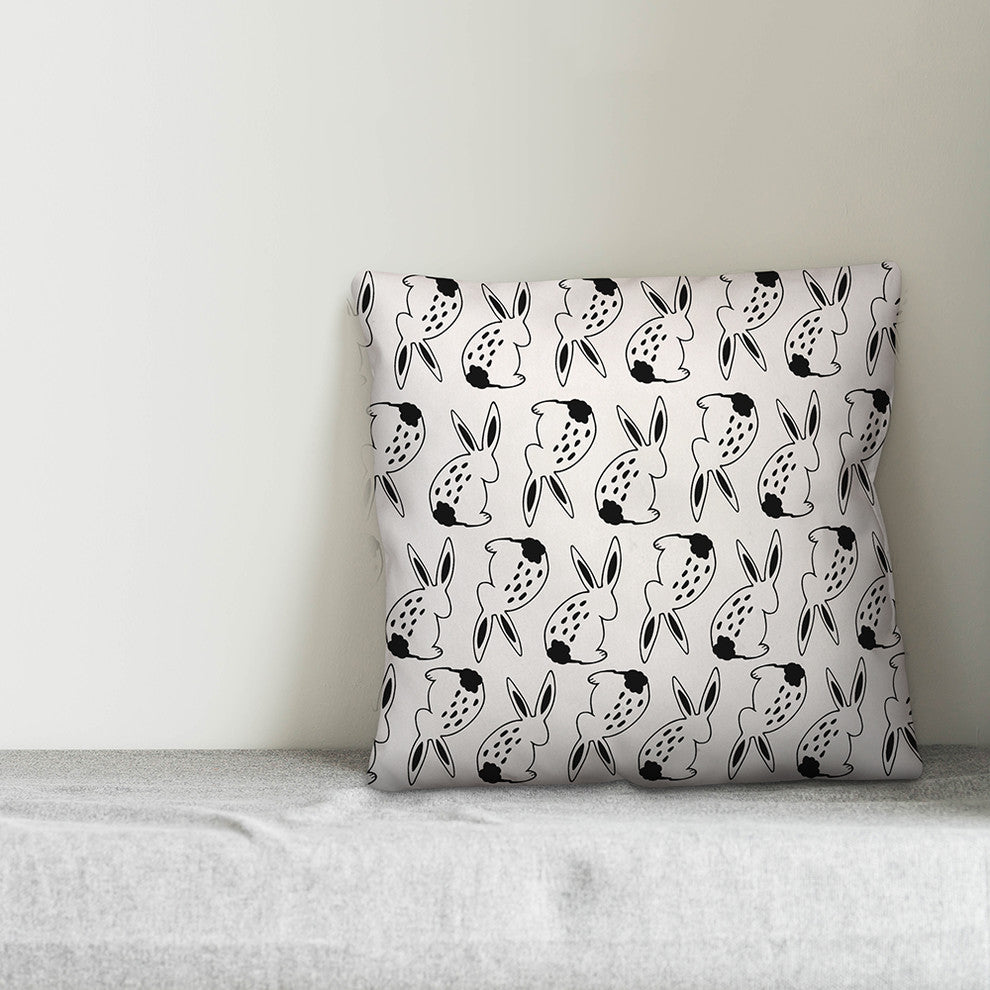 Black and White Bunny Pattern 18x18 Throw Pillow