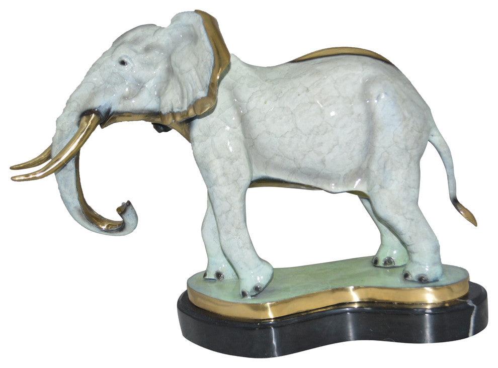 Elephant trunk Down Bronze Statue -  Size: 28"L x 12"W x 17"H.