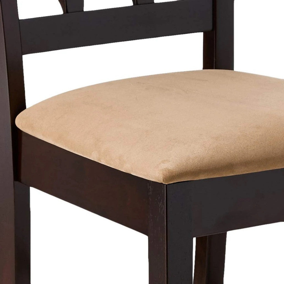 Set of 2 Counter Height Stools, Cappuccino and Tan