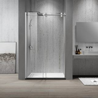 Massa Single Sliding Frameless Shower Door, Brushed Nickel, 48"x76"