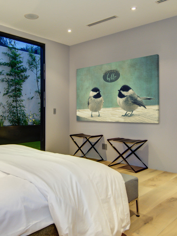 "Hello Birds 2" Painting Print on Wrapped Canvas