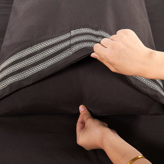 Serenta Trois Embroidered 4 Piece Bed Sheet Set, Chocolate, Twin
