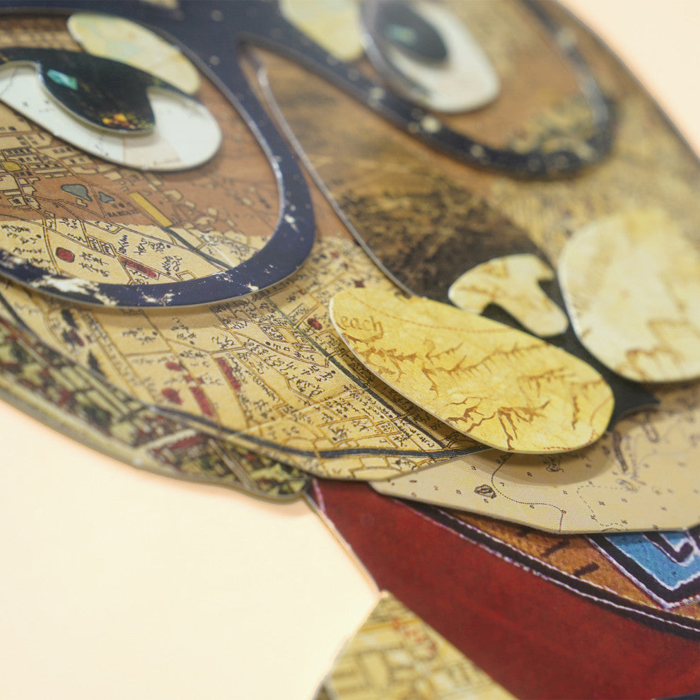 Funky Cat Dimensional Handmade Collage Wall Art Framed Under Glass