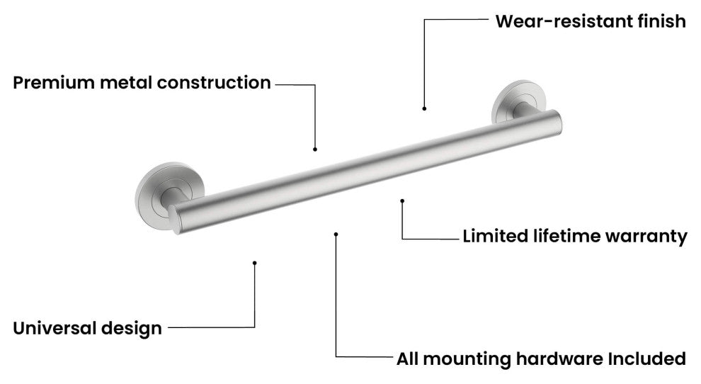 18" Stainless Steel Bathroom Safety Grab Bar, Brushed Nickel