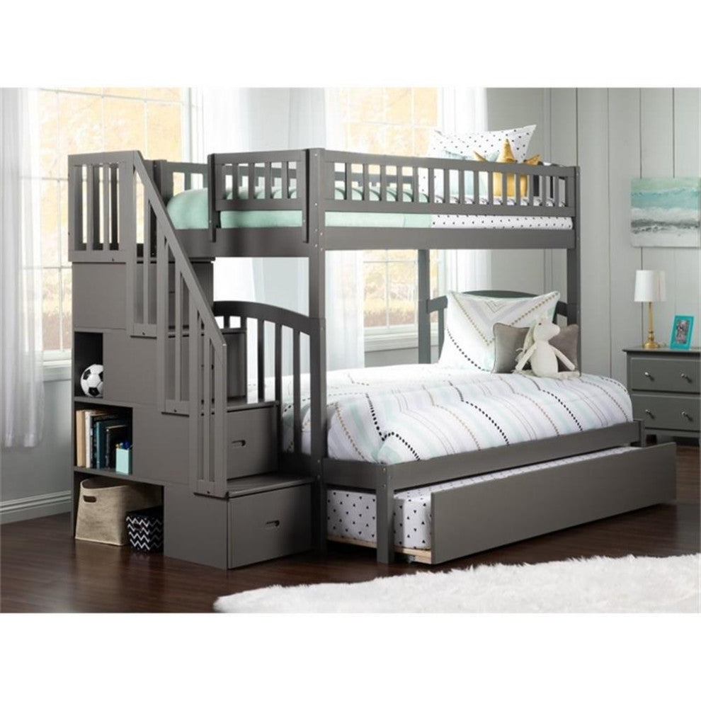 Bunk Bed Rows Pemberly Row Twin over Full Bunk Bed of Wood with Trundle in Gray
