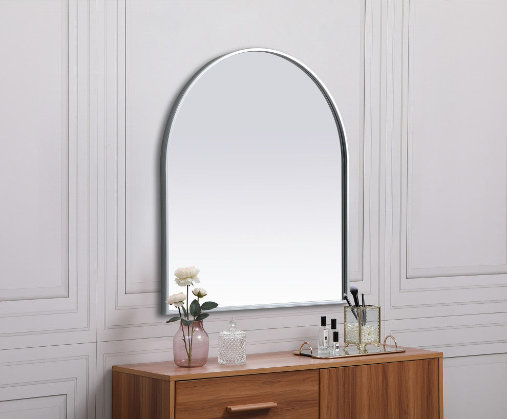 Metal Frame Arch Mirror 27X30 Inch, Silver