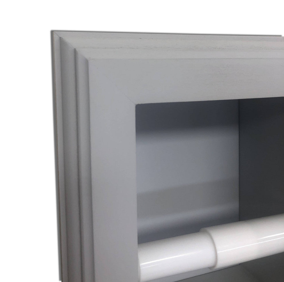 Hyacinth Wood Recessed Double Toilet Paper Holder With Cabinet 14x16.25, Primed Gray