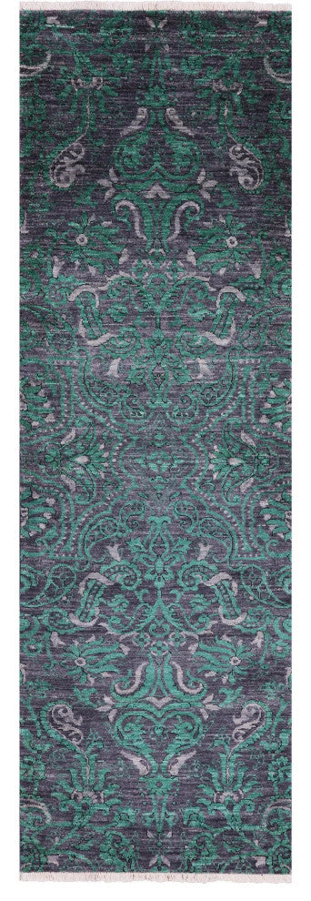 2' 7" X 8' 4" Runner Handmade William Morris Wool Rug Q4282
