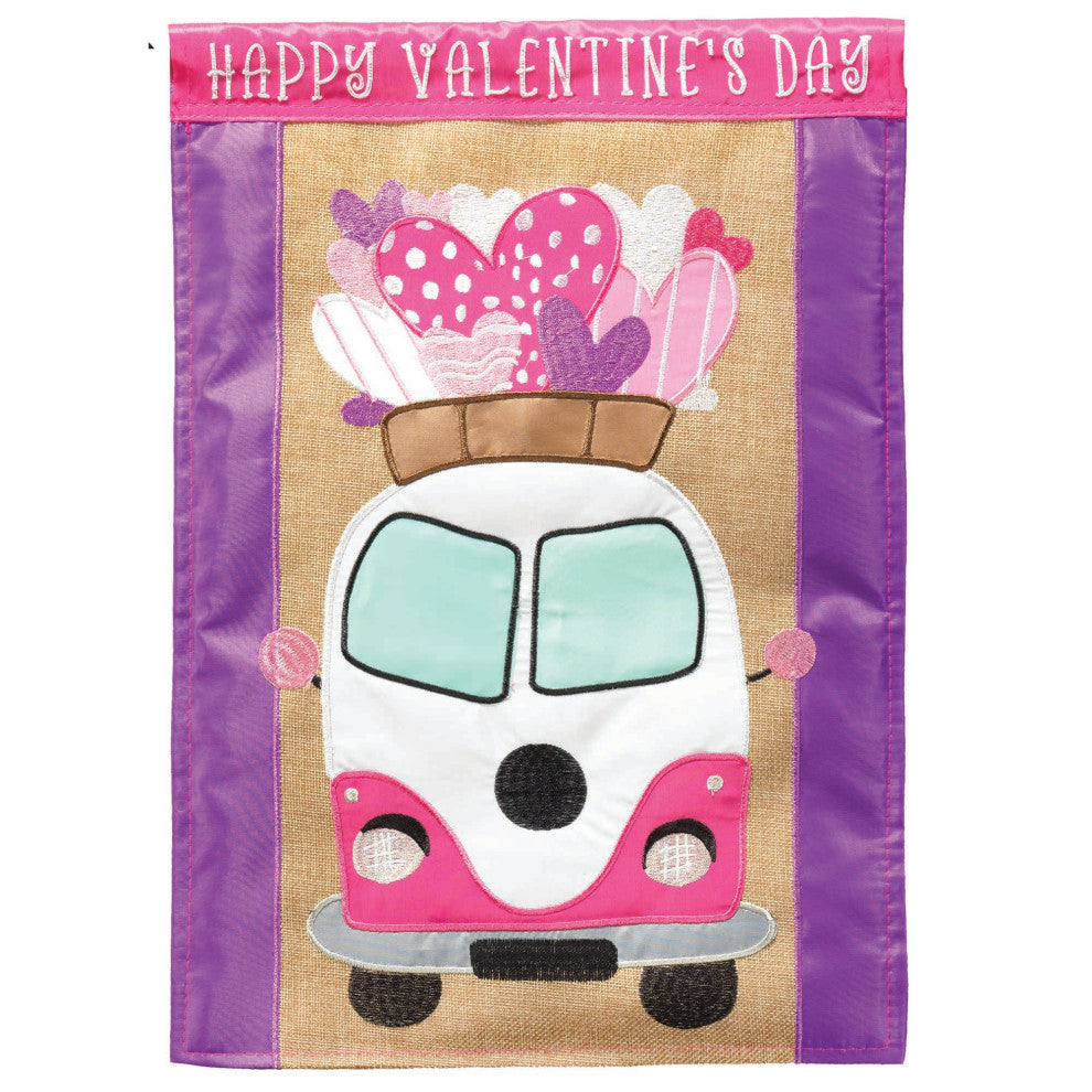 Flag Happy Valentine Day Bus 13x18