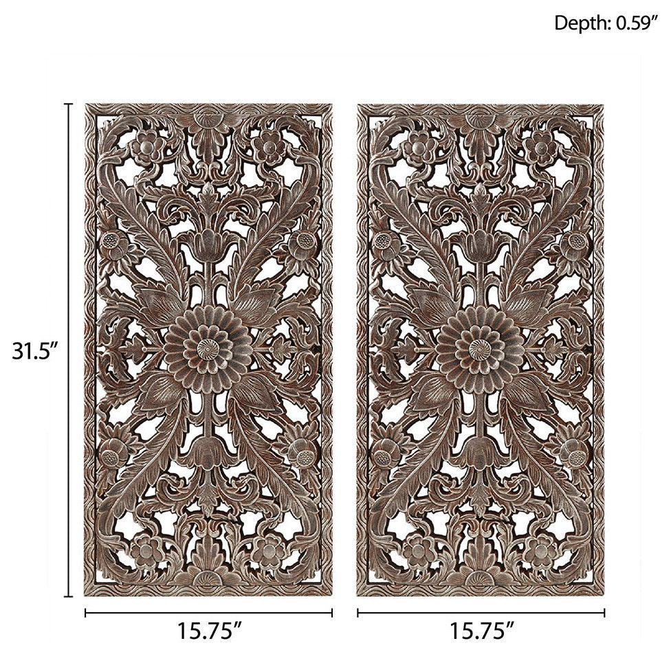 Madison Park Antique Carved Wooden Boho 2-Piece Wall Art Decor, Bronze, Bronze