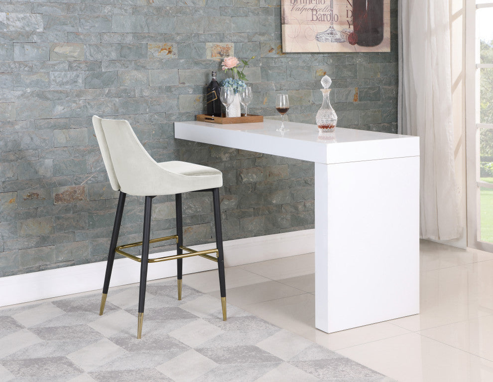 Sleek Velvet Upholstered Bar Stools With Matte Black Metal Legs, Set of 2, Cream