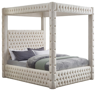 Royal Velvet Upholstered Bed, Cream, Queen