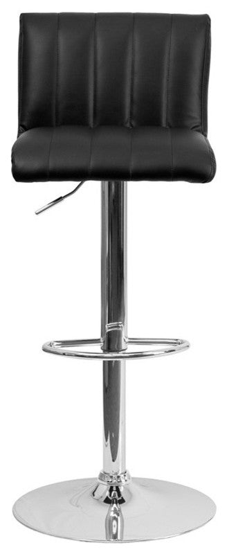 Estella Low-Back Black Vinyl Adjustable Barstool, Footrest, Swivel