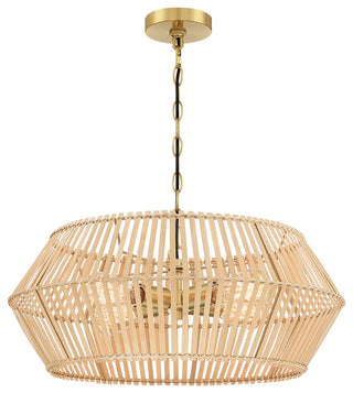 22" W 4 Light Bohemian Bamboo Chandelier With Brass Canopy