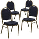 Set of 4 Dining Chair, Patterned Fabric Upholstery & Dome Back, Navy/Gold