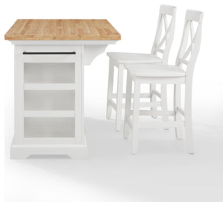 Julia Wood Top Island With X-Back Stools, Island and 2 Stools