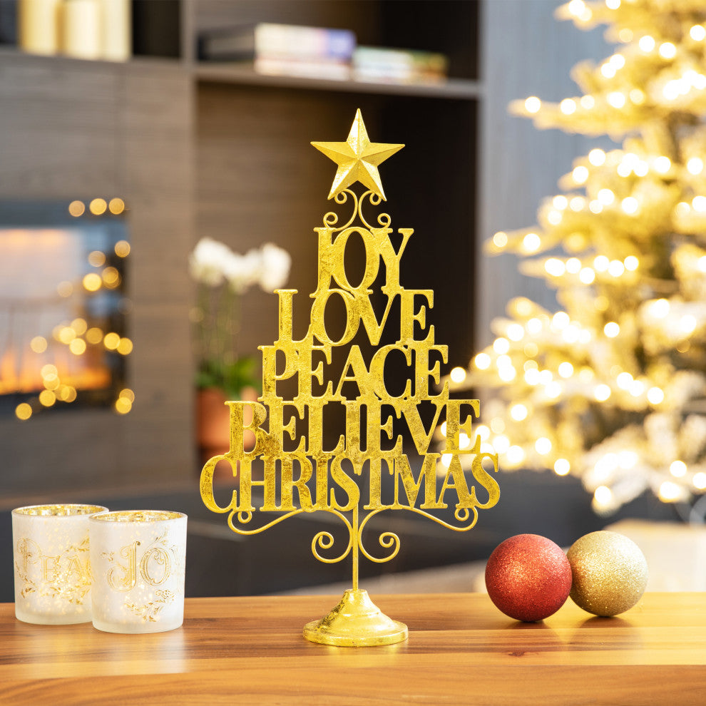 18.25"H Metal Gold Foil Christmas Table Tree