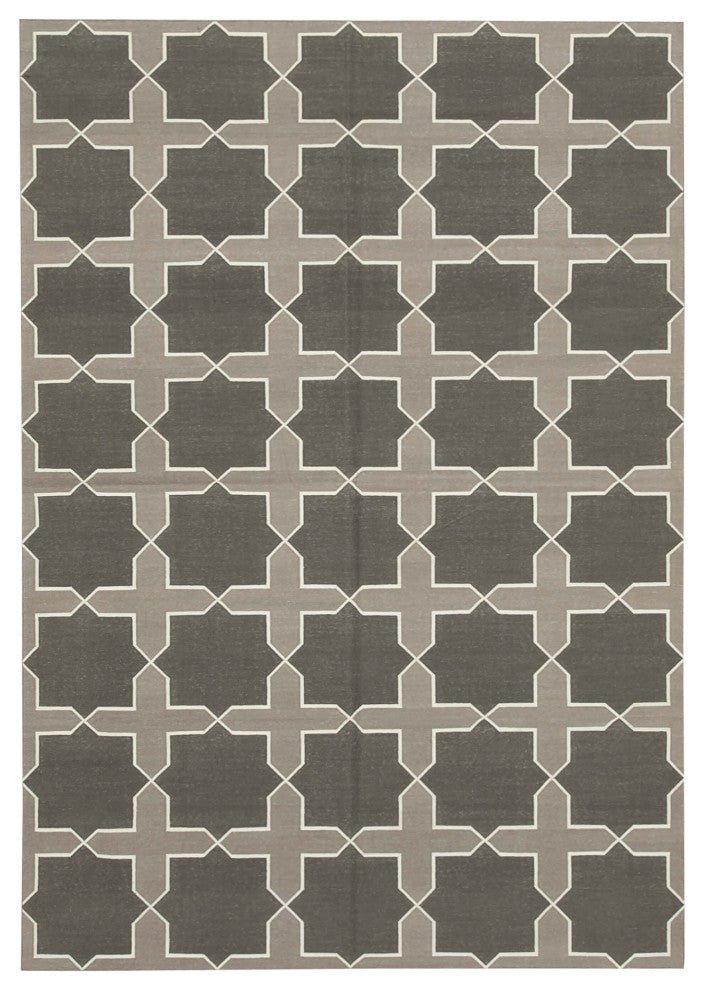 Rug N Carpet - Handmade Wool 6' 3'' x 8' 11'' Modern Design Dhurrie Kilim Rug