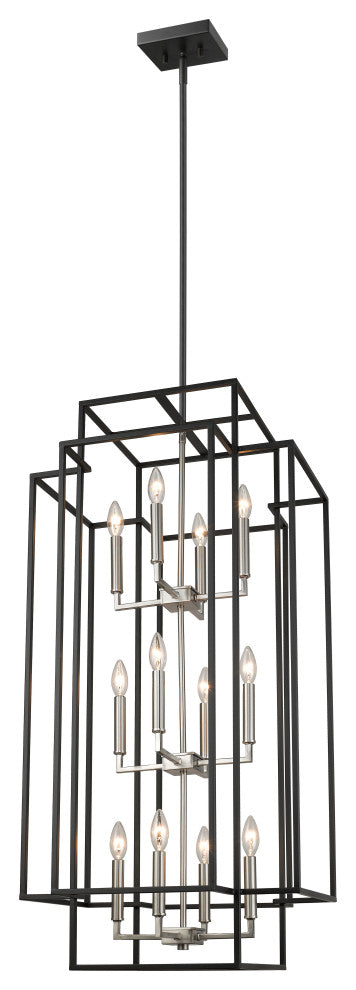 Z-Lite 12 Light Pendant, Black, Brushed Nickel, 454-42BK-BN