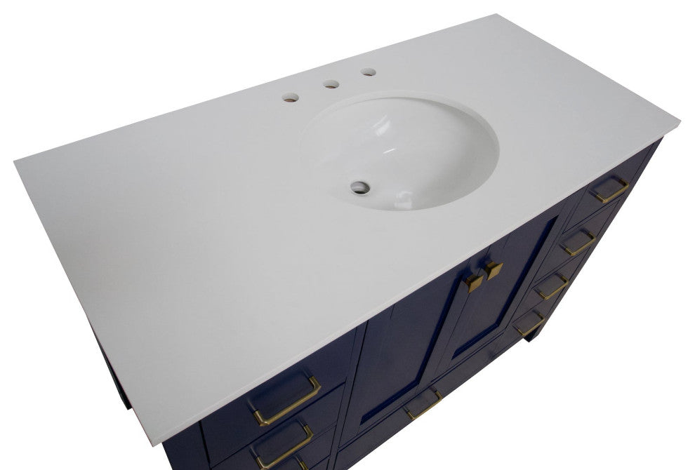 Kitchen Bath Collection Horizon 48" Bathroom Vanity, Royal Blue, Engineered White