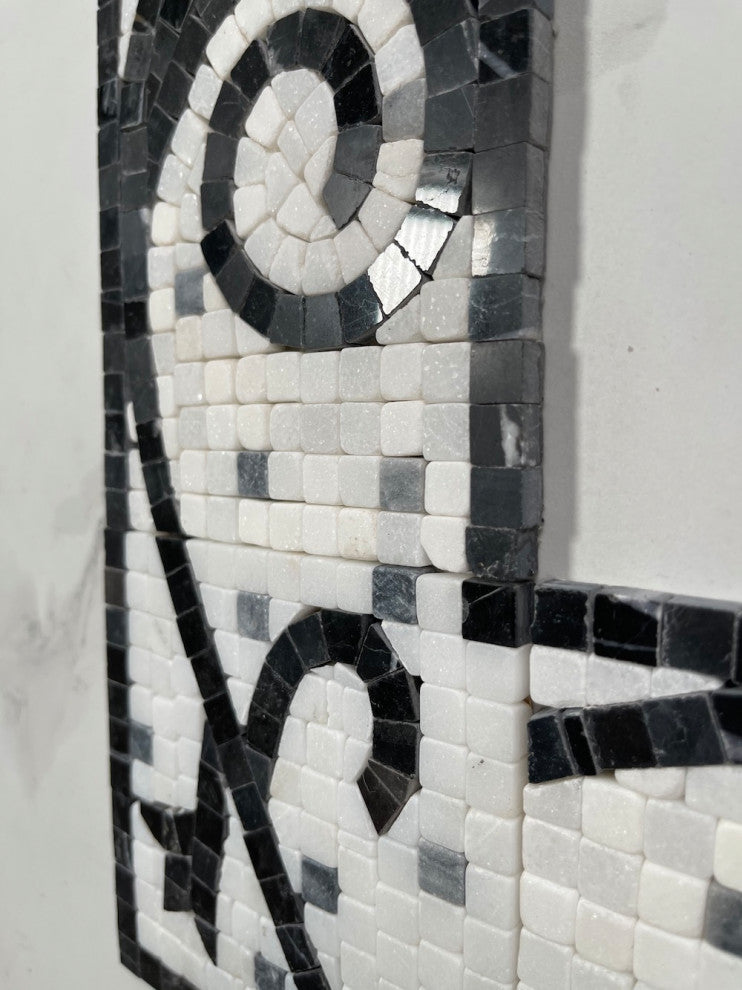 Marble Mosaic Border Listello Tile Garden Nero 4.7x20.5 Polished, 1 piece