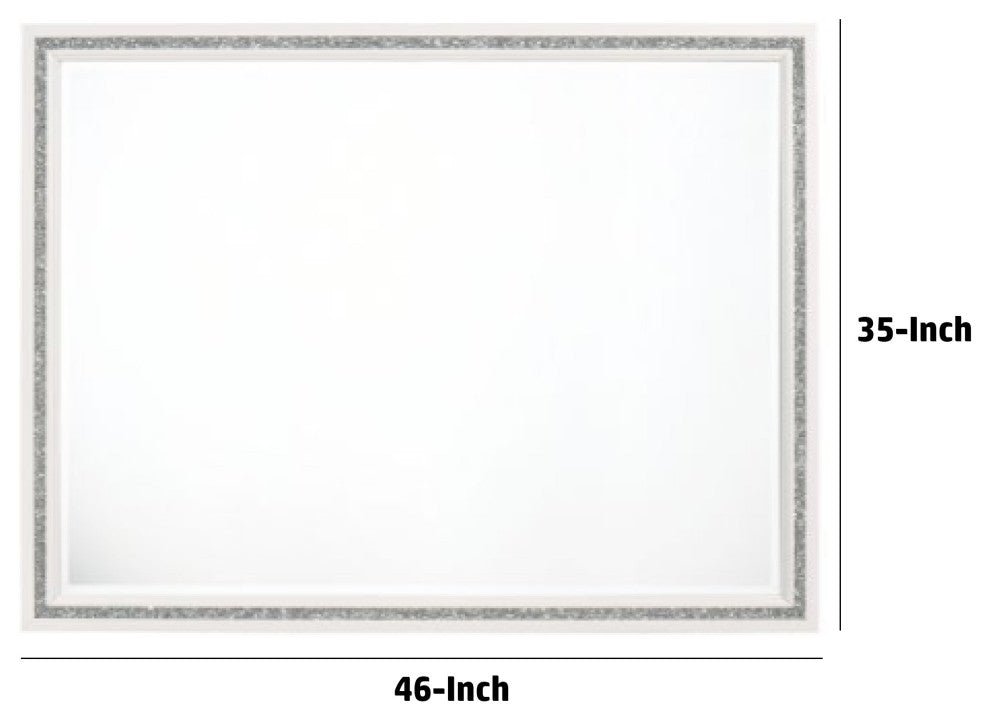 Benzara BM275076 Solid Wood Mirror, Shimmering Silver Accent, Landscape, White