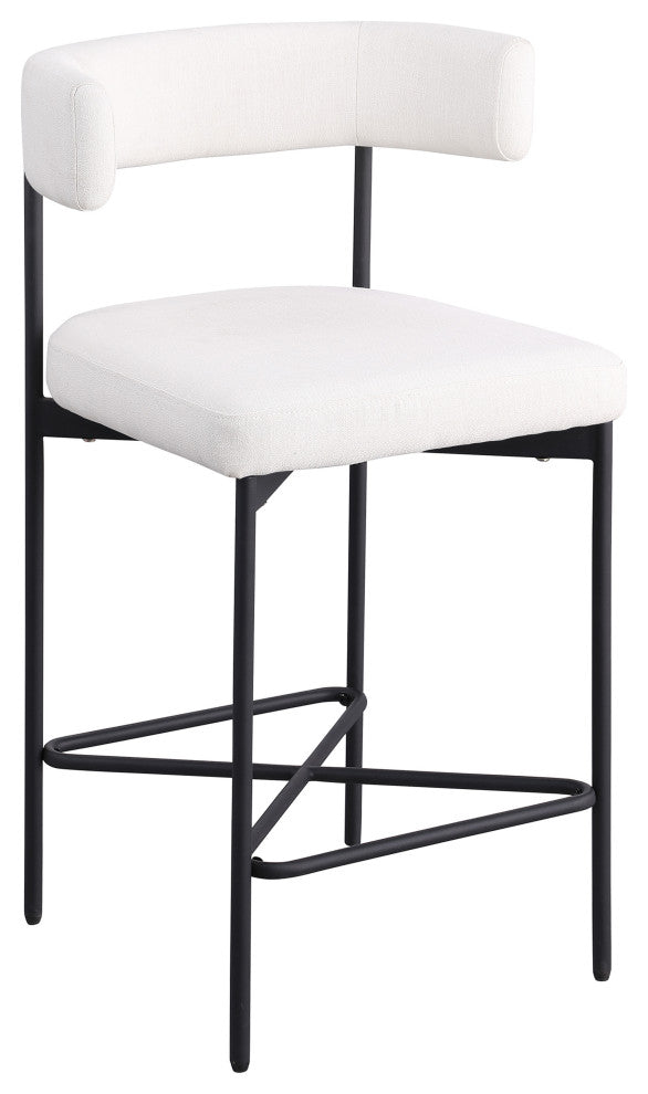 Rivage Durable Linen Textured Fabric Stool (Set of 2), Cream, Matte Black