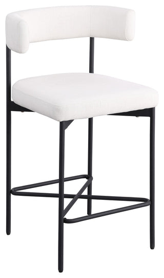 Rivage Durable Linen Textured Fabric Stool (Set of 2), Cream, Matte Black