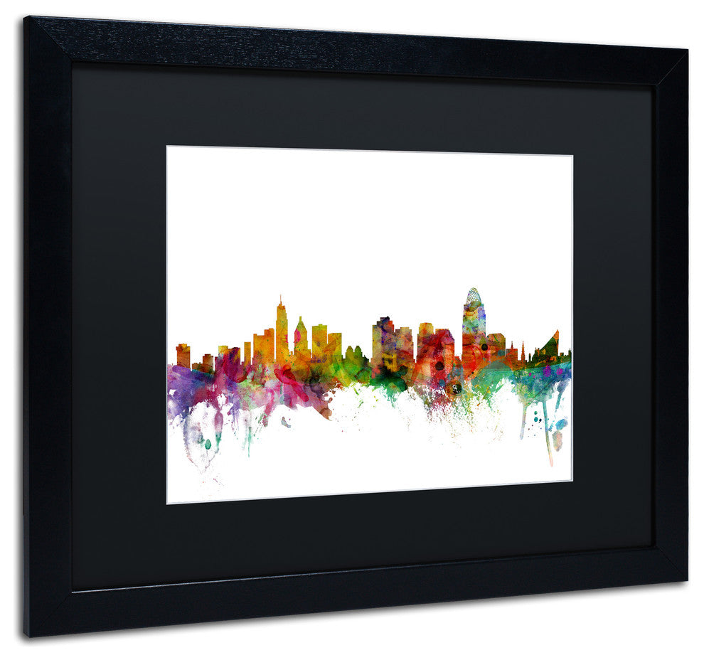 "Cincinnati, Ohio Skyline" Matted Framed Canvas Art by Michael Tompsett