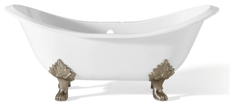 Cheviot Products Regency Cast Iron Tub W/ Lion and Faucet Holes, Brushed Nickel
