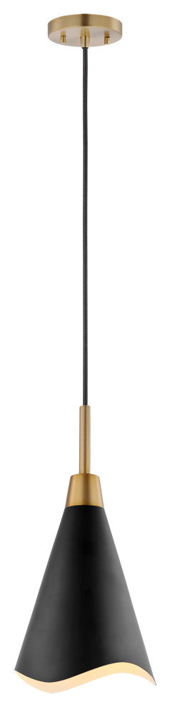Tango 1-Light Large Pendant, Matte Black With Burnished Brass