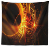 Bright Yellow Designs on Black Abstract Wall Tapestry, 60"x50"