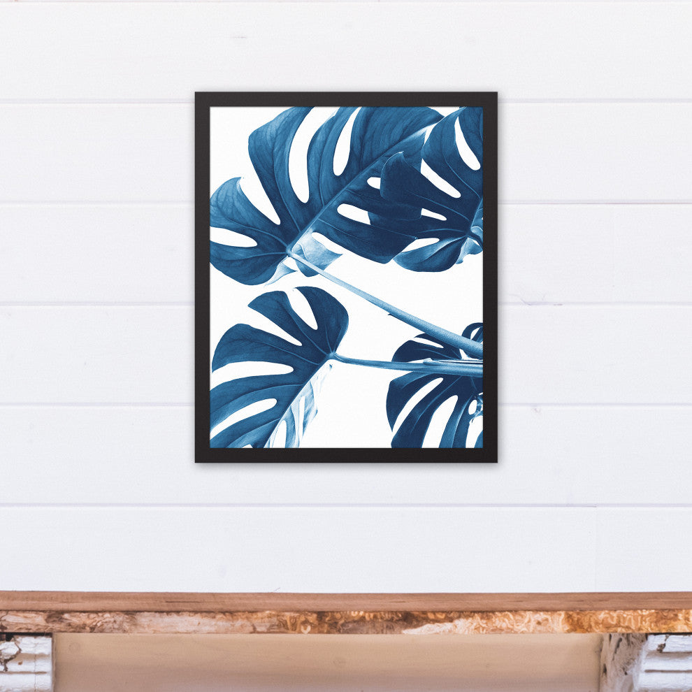 Blue Monstera 16x20 Black Framed Canvas