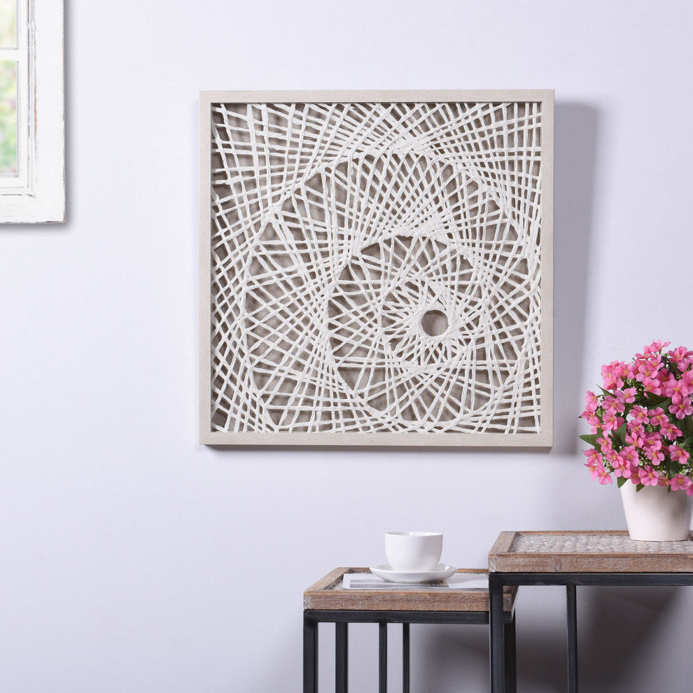 Natural Abstract Illusion Rice Paper Shadow Box Wall Art Birch-Tone Frame