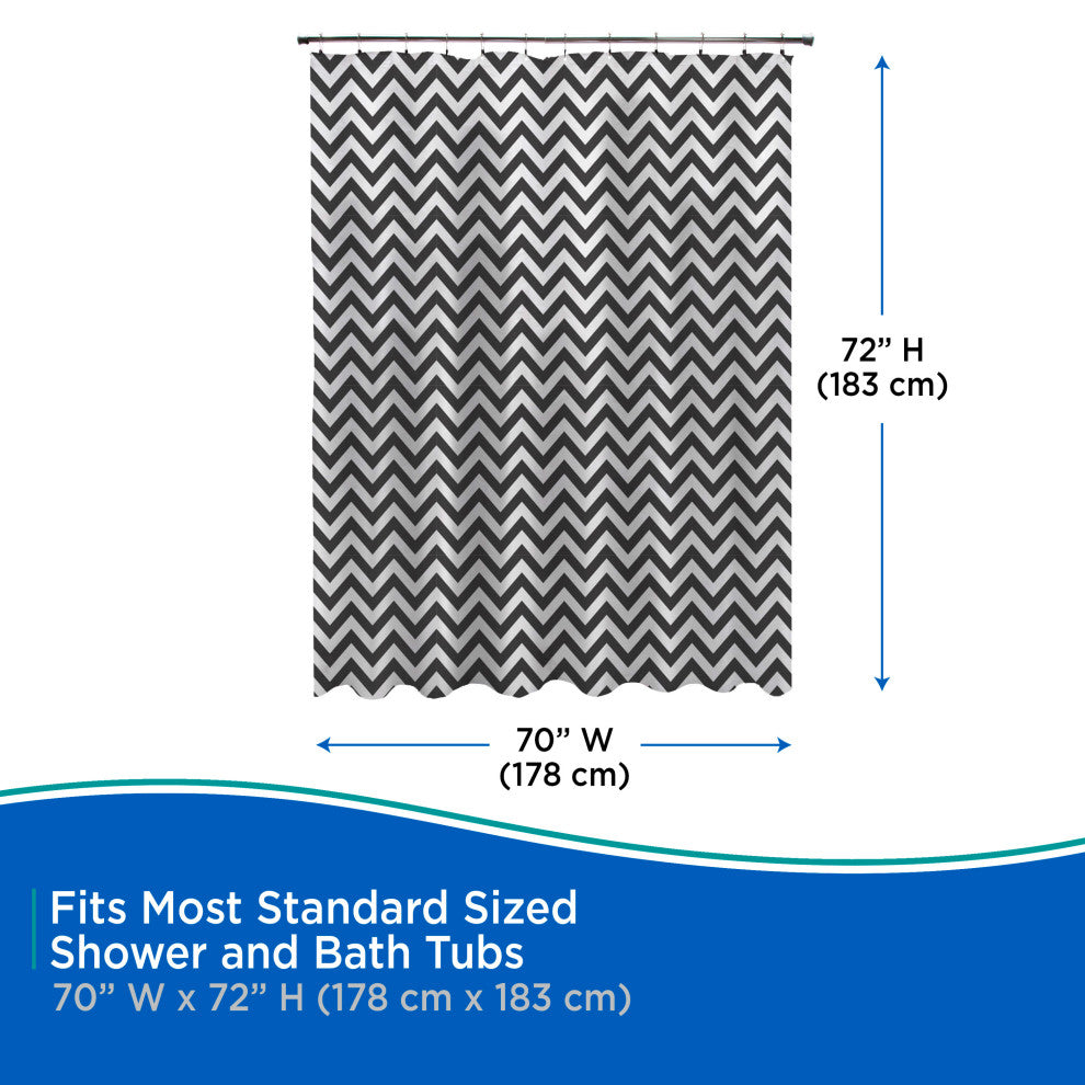 Medium Weight Decorative PEVA Shower Curtain Liner, 70 W x 72 H, Step Up Chevron