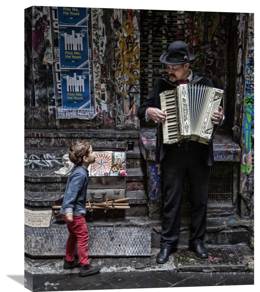 "The Busker And The Boy" Stretched Canvas Giclee by Vince Russell, 24"x30"