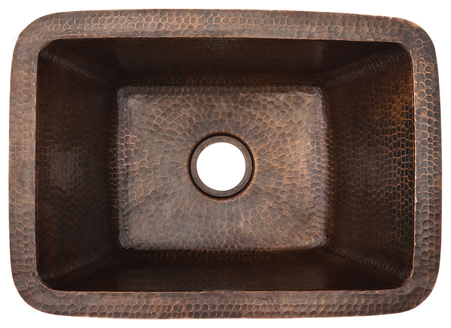 17" Rectangle Copper Bar Sink, 2" Drain Opening, Drain & Accessories