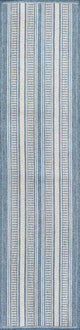 Haynes Modern Double Stripe Indoor/Outdoor Area Rug, Blue/Light Gray, 2x8
