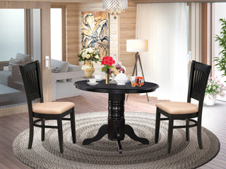 3Pc Dining Set 2 Dining Chair, Kitchen Table Seat, Slatted Chair Back Black