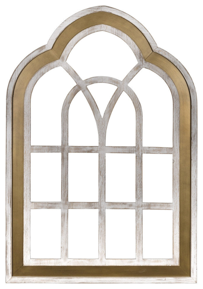 Distressed White and Gold Cathedral WindowWall Decor