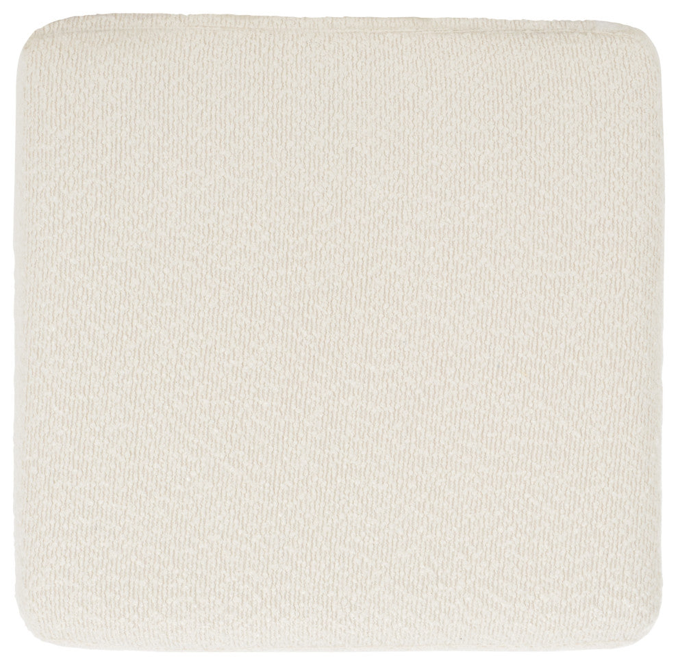 Safavieh Couture Jessa Square Boucle Ottoman, Ivory / Brass