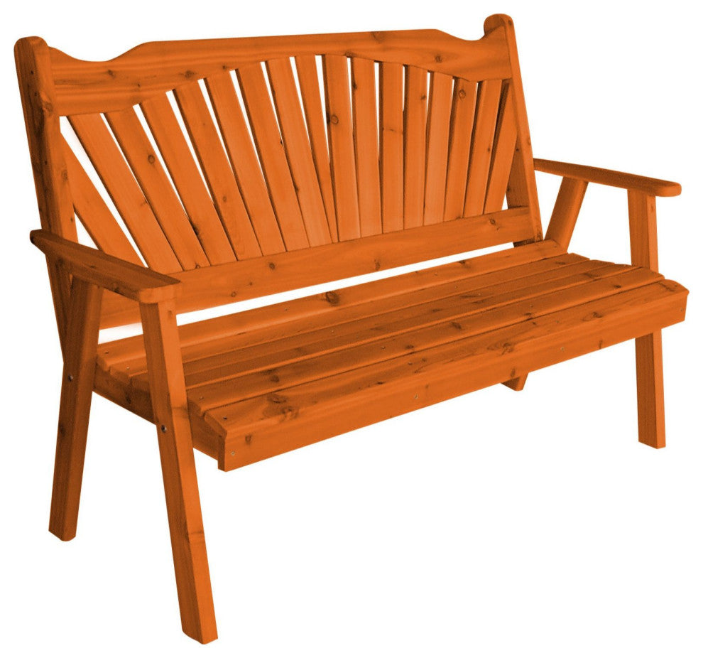 Cedar Fanback Bench, Redwood Stain, 6 Foot