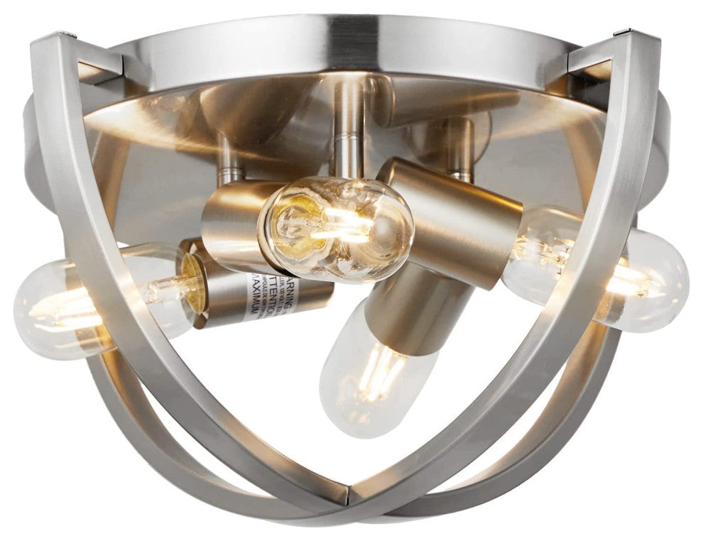 4 Light Industrial Ceiling Light Fixture, Vintage Metal Ceiling Lamp, Nickel