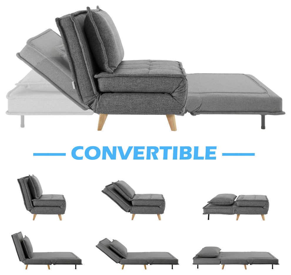 Modern Fabric Upholstered Convertible Sofa Bed Folding Sleeper Chair, Gray